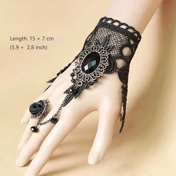 3PCS Gothic Victorian Vintage Retro Halloween Costume Black Accessories Set NEW - Picture 6 of 16